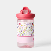 女カラフルフェミニン子のためのピンクの野生の花 ウォーターボトル (正面)