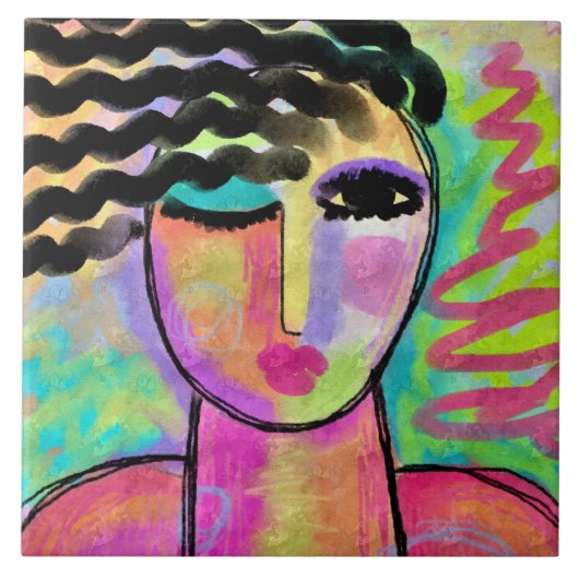 女カラフル性の抽象芸術デジタルポートレート タイル (正面)