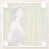 女カラフル性クリムトスタイルコラージュポートレート ガラスコースター (裏面)