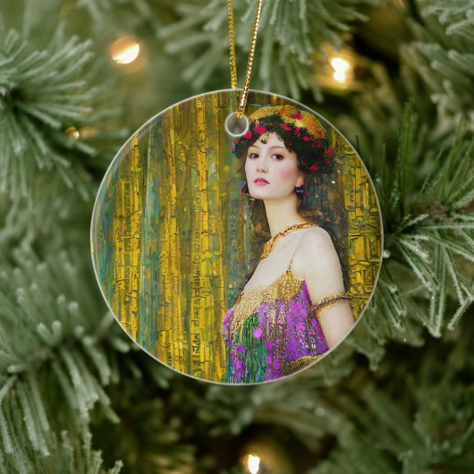 女カラフル性クリムトスタイルコラージュポートレート セラミックオーナメント (ツリー)