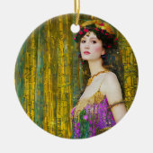 女カラフル性クリムトスタイルコラージュポートレート セラミックオーナメント (正面)