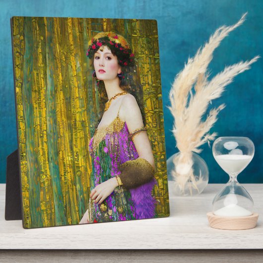 女カラフル性クリムトスタイルコラージュポートレート フォトプラーク (側面)