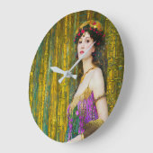 女カラフル性クリムトスタイルコラージュポートレート ラージ壁時計 (傾斜)