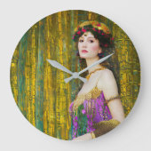 女カラフル性クリムトスタイルコラージュポートレート ラージ壁時計 (正面)