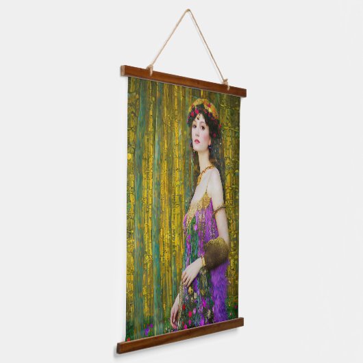 女カラフル性クリムトスタイルコラージュポートレート 吊り下げ型タペストリー (傾斜あり)