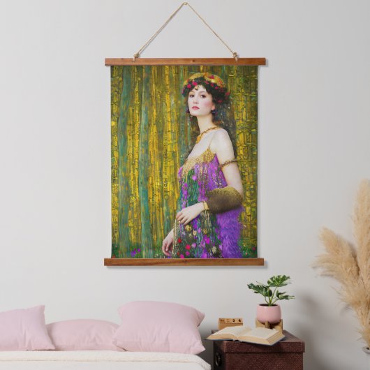 女カラフル性クリムトスタイルコラージュポートレート 吊り下げ型タペストリー (寝室)