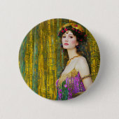 女カラフル性クリムトスタイルコラージュポートレート 缶バッジ (正面)