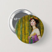 女カラフル性クリムトスタイルコラージュポートレート 缶バッジ (正面&裏面)
