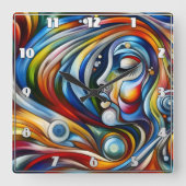 女カラフル性抽象芸術ポートレート スクエア壁時計 (正面)