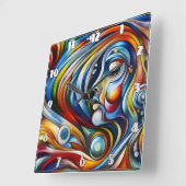 女カラフル性抽象芸術ポートレート スクエア壁時計 (傾斜)