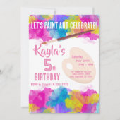 女カラフル絵画の子の誕生日パーティーへの招待 招待状 (正面)