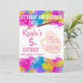 女カラフル絵画の子の誕生日パーティーへの招待 招待状 (スタンド正面)