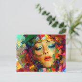 女カラフル絵画の ポストカード (スタンド正面)