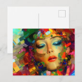 女カラフル絵画の ポストカード (正面/裏面)