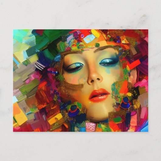 女カラフル絵画の ポストカード (正面)