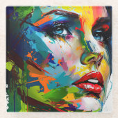 女カラフル芸術的顔ガラスのコースター ガラスコースター (正面)