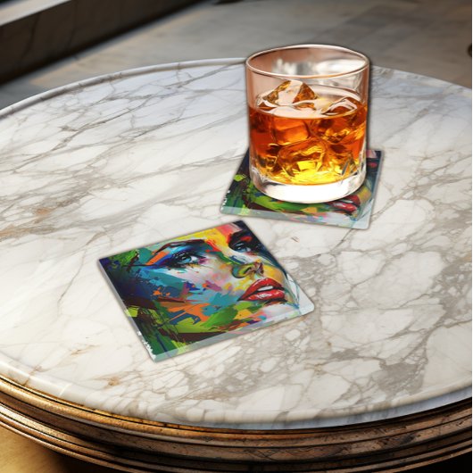 女カラフル芸術的顔ガラスのコースター ガラスコースター