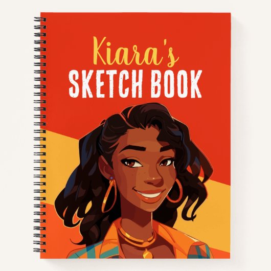 女カラフル10代のパーソナライズされた子のスケッチ本 ノートブック (正面)