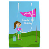 女クールの子のゴルフをテーマにした誕生日ありがとうバッグ ミディアムペーパーバッグ (裏面)