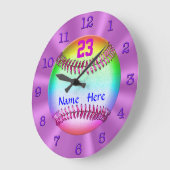 女クールパーソナライズされたの子のためのソフトボール時計 ラージ壁時計 (傾斜)