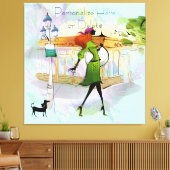 女コンテンポラリーの子と犬のストレッチされたキャンバス印刷 キャンバスプリント (インサイチュ (リビング))