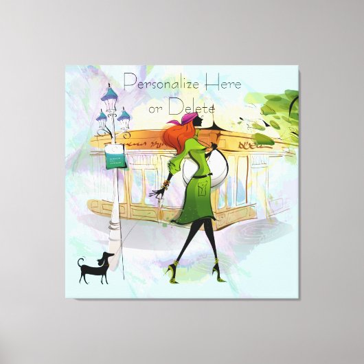 女コンテンポラリーの子と犬のストレッチされたキャンバス印刷 キャンバスプリント (正面)