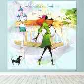 女コンテンポラリーの子と犬のストレッチされたキャンバス印刷 キャンバスプリント (インサイチュ (ウッドフロア))