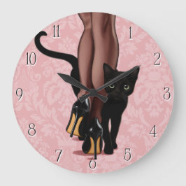 女スタイリッシュと黒猫 ラージ壁時計