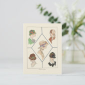 女スタイリッシュの帽子のフランスのイラストレーションアールデコ ポストカード (スタンド正面)