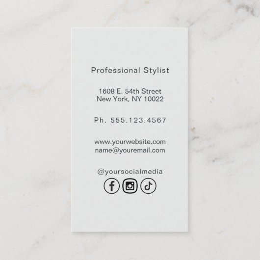 女スタイリッシュ起業家モダンモノグラム写真 名刺 (裏面)