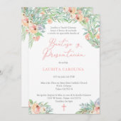 女スペインのの子のための洗礼とプレゼンテーション 招待状 (正面/裏面)