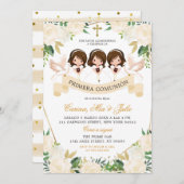 女スペインのの子兄弟姉妹ファーストホーリーコミュニオン 招待状 (正面/裏面)