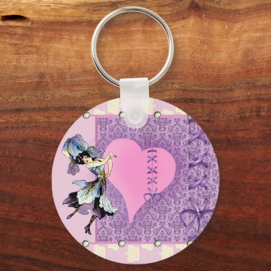 女パーソナライズされたかわいらし子のピンクの贈り物アイディア キーホルダー (正面)