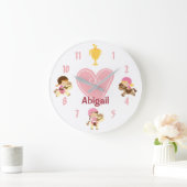 女パーソナライズされたの子とポニーピンクのハート馬 ラージ壁時計 (ホーム)