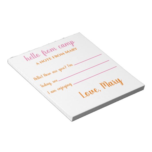 女パーソナライズされたの子のためのキャンプノートパッド ノートパッド (アングル)