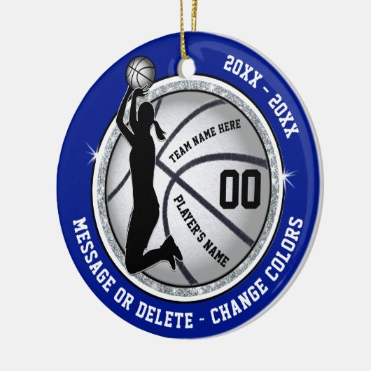 女パーソナライズされたの子のためのバスケットボールオーナメント,青 セラミックオーナメント (左)