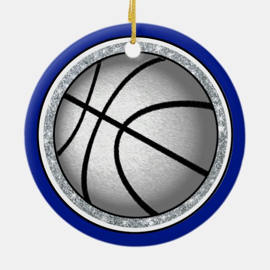女パーソナライズされたの子のためのバスケットボールオーナメント，青 セラミックオーナメント (裏面)