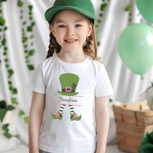 女パーソナライズされたの子のための緑とピンクのレプラーヘン Tシャツ
