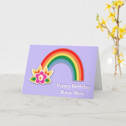 女パーソナライズされたの子のための虹の誕生日カード カード (黄色い花)