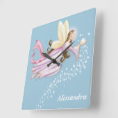 女パーソナライズされたの子のための魔法の天使の妖精の時計 スクエア壁時計 (傾斜)