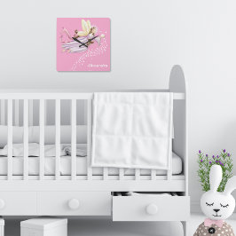 女パーソナライズされたの子のための魔法の天使の妖精の時計 スクエア壁時計