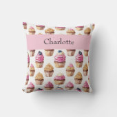 女パーソナライズされたの子のカップケーキの水色 クッション (正面)