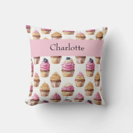 女パーソナライズされたの子のカップケーキの水色 クッション