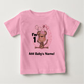 女パーソナライズされたの子のサルパーティーハット1st誕生日 ベビーTシャツ (正面)