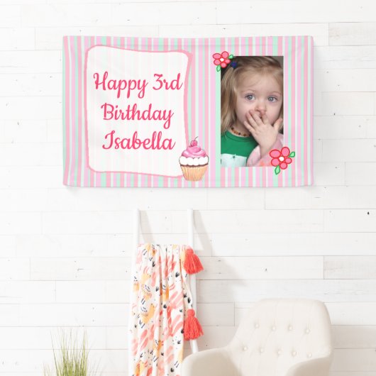 (女パーソナライズされたの子のピンクの誕生日バナーを追加 横断幕 (インサイチュ)