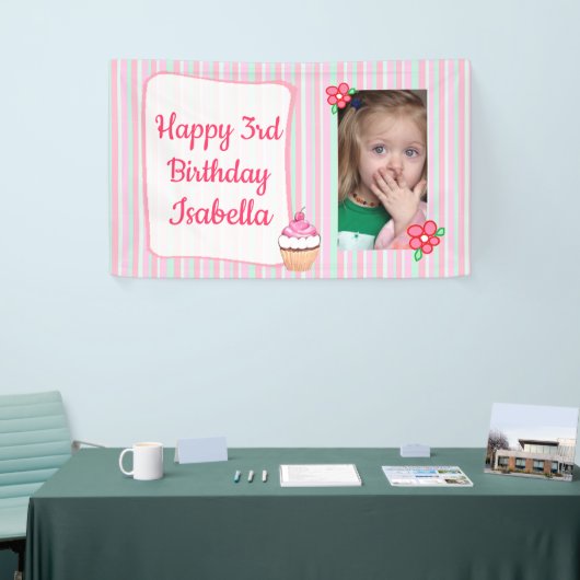 (女パーソナライズされたの子のピンクの誕生日バナーを追加 横断幕 (トレードショー)