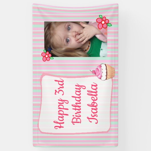 (女パーソナライズされたの子のピンクの誕生日バナーを追加 横断幕 (縦)