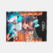 女パーソナライズされたの子の名が貝を持って座っている フリースブランケット (正面(横))