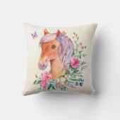 女パーソナライズされたの子の名前とポニーのコラージュ クッション (裏面)