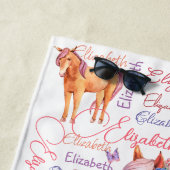 女パーソナライズされたの子の名前とポニーのコラージュ ビーチタオル (インサイチュ)